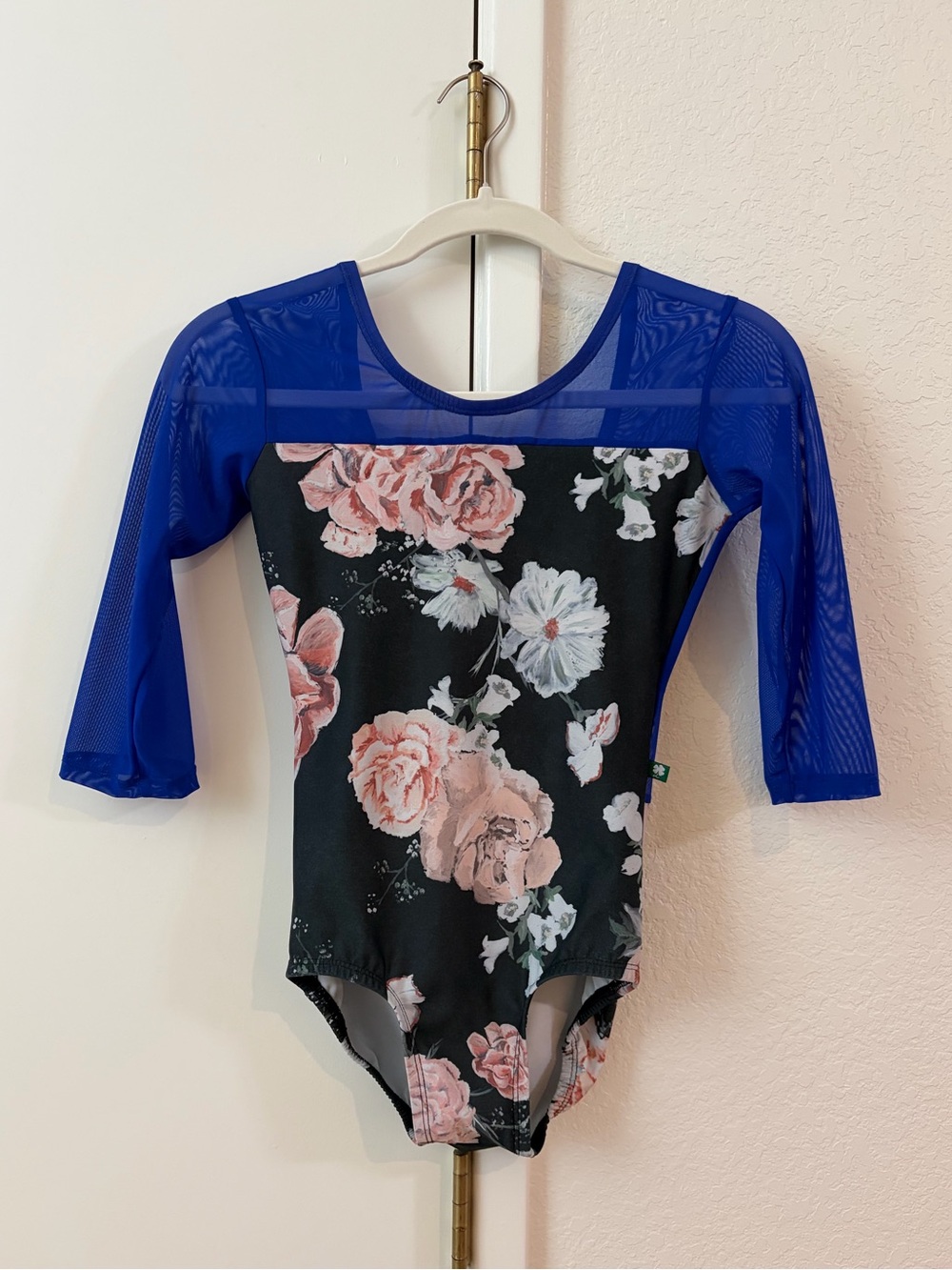 EUC LuckyLeo Floral Mesh-Top Leotard with 3/4 Sleeves Adult Medium